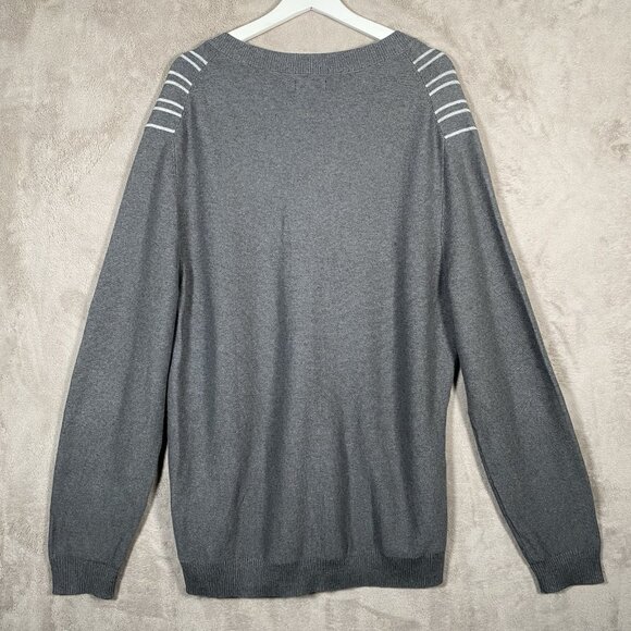 Alfani Cardigan Sweater Men’s XL Gray Striped V-Neck Button Up Grandpa Academia - Picture 6 of 13